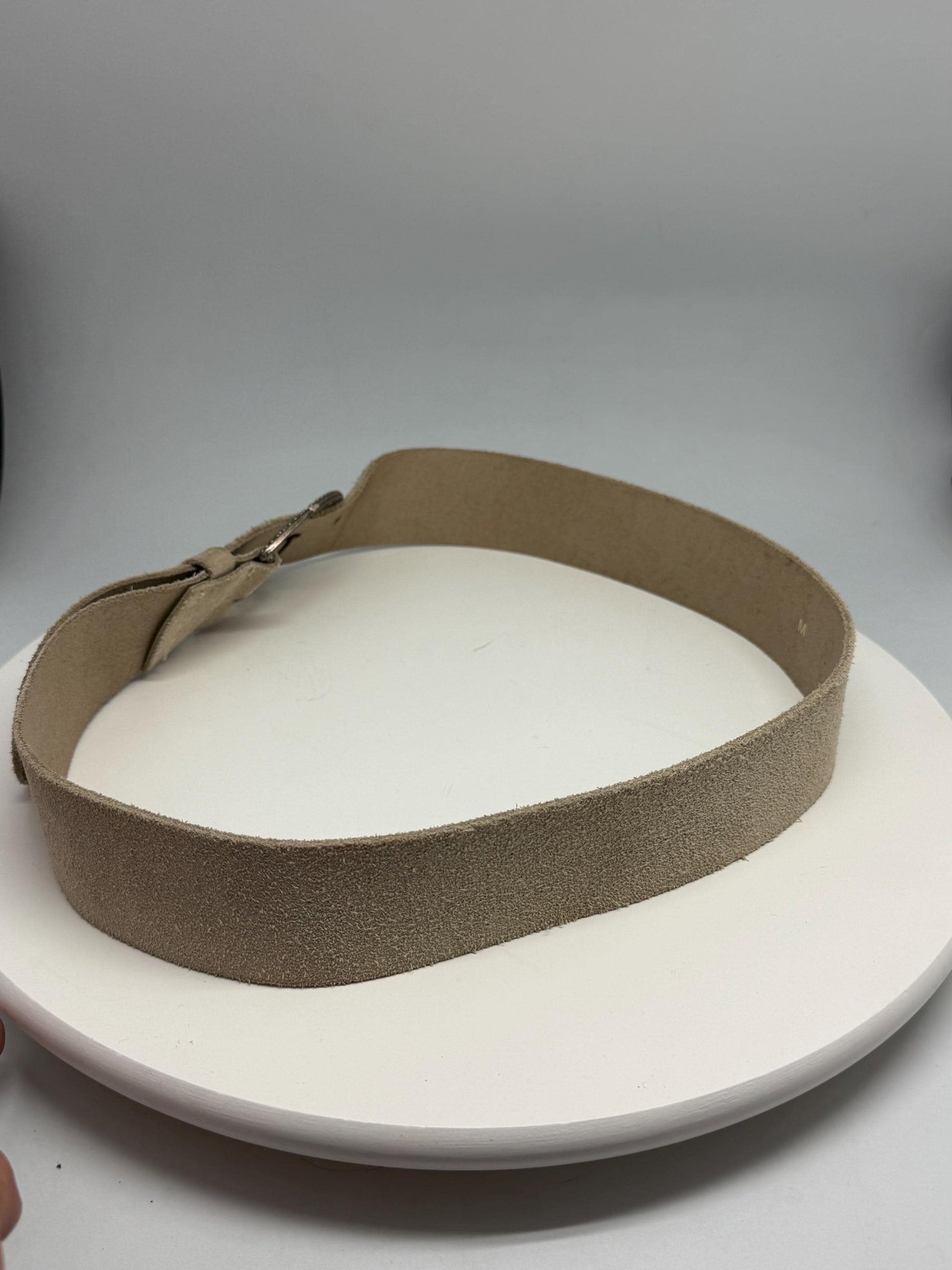Beige Suede Leather Wide Belt With Silver Buckle — additional view 14