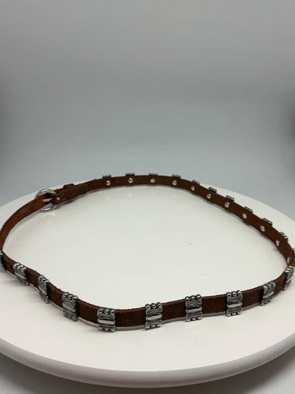 Vintage Brown Leather Belt with Silver Stud Details, Boho Western Waist Belt, Y2K Genuine Leather, Festival Bohemian Accessory