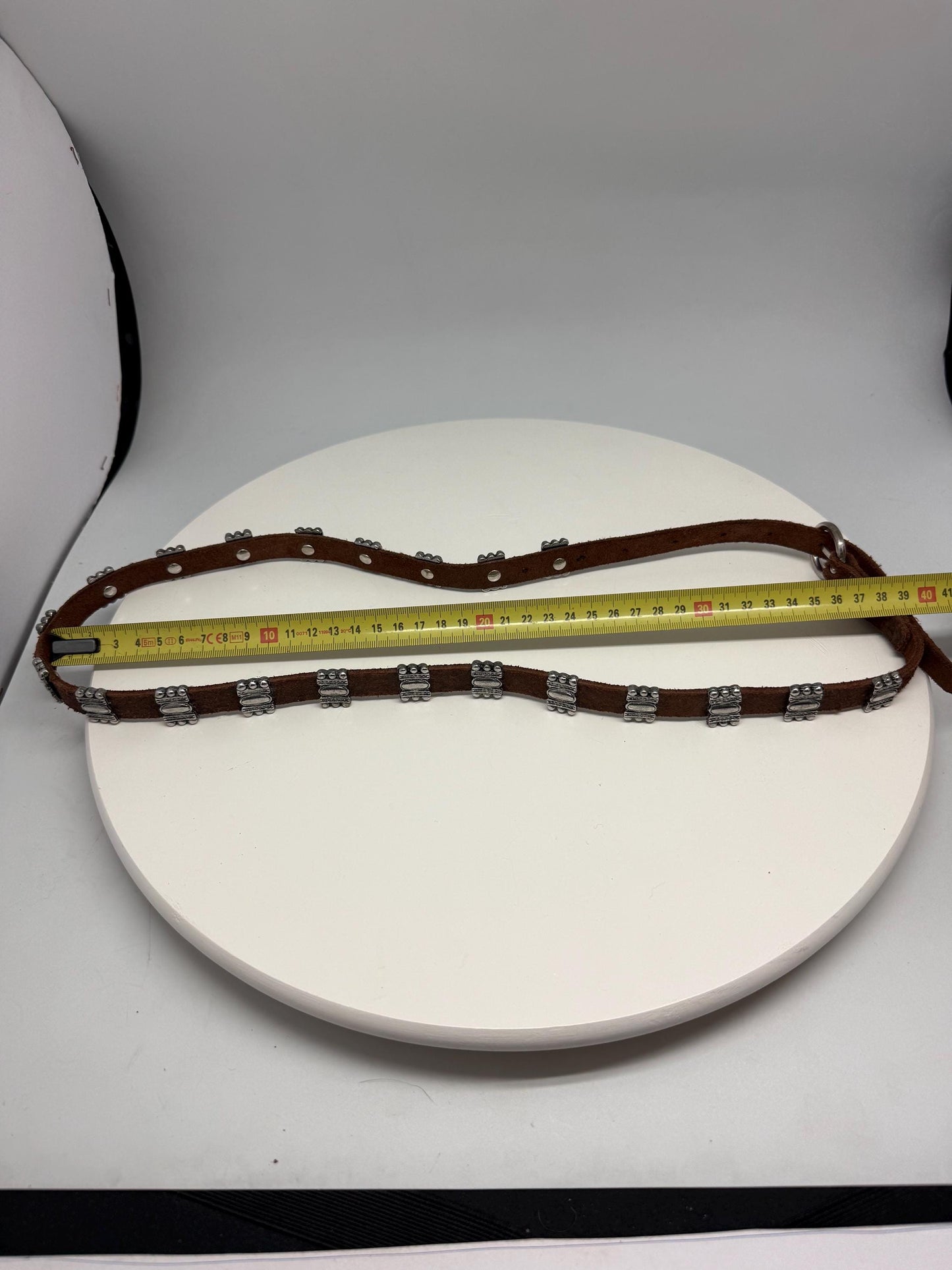 Vintage Brown Leather Belt with Silver Stud Details, Boho Western Waist Belt, Y2K Genuine Leather, Festival Bohemian Accessory