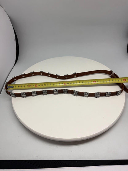 Vintage Brown Leather Belt with Silver Stud Details, Boho Western Waist Belt, Y2K Genuine Leather, Festival Bohemian Accessory