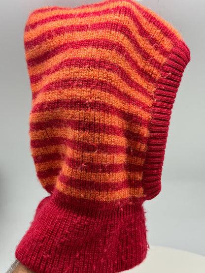 Red Wool Balaclava, Kids Merino Cotton Lined Winter Hood, Germany