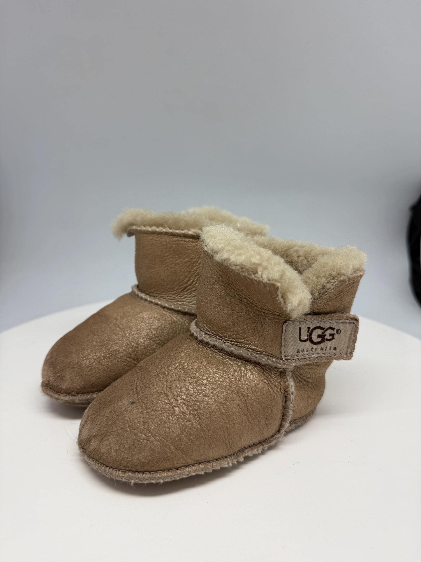 Gold Sheepskin Baby Booties — detail