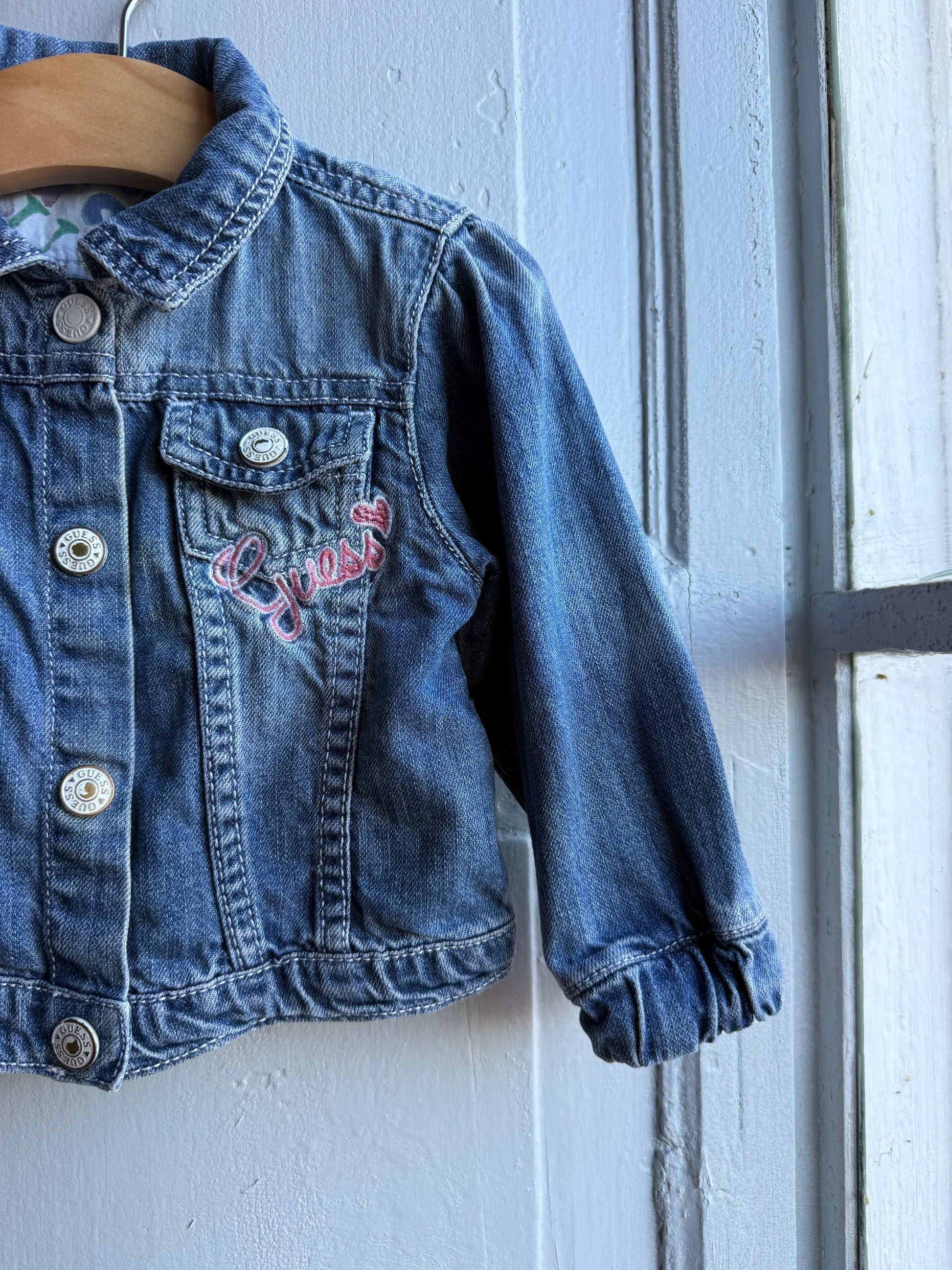 Guess Baby Denim Jacket - Blue Embroidered Cotton — fabric close-up