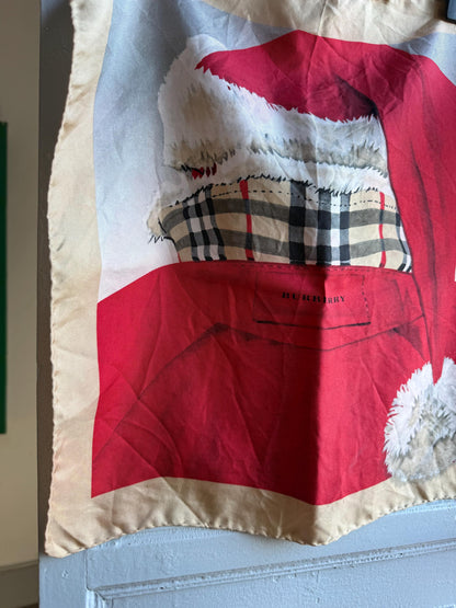 Vintage Burberry Christmas Silk Scarf — back view