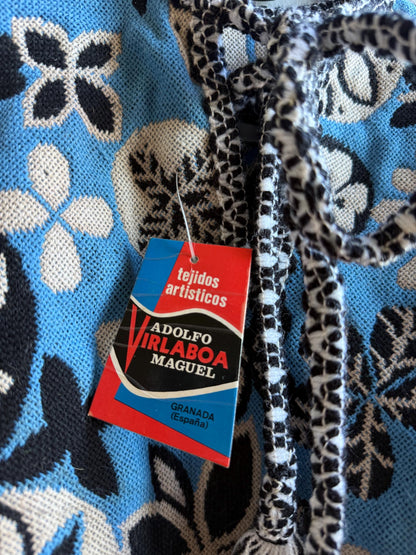 Kids floral poncho, blue wool blend, vintage style, artisan made, Spain