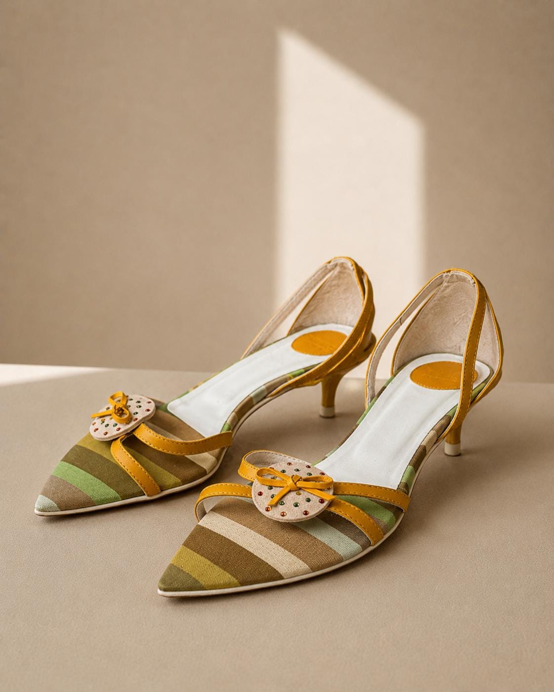 Vintage Yellow Y2K Mini Heels with Bow