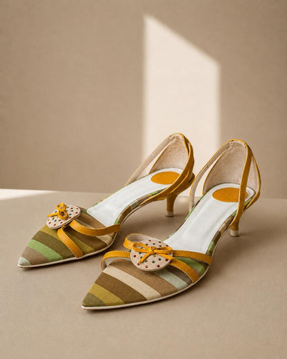 Vintage Yellow Y2K Mini Heels with Bow