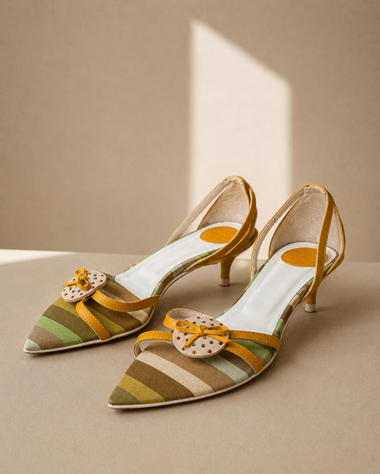 Vintage Yellow Y2K Mini Heels with Bow