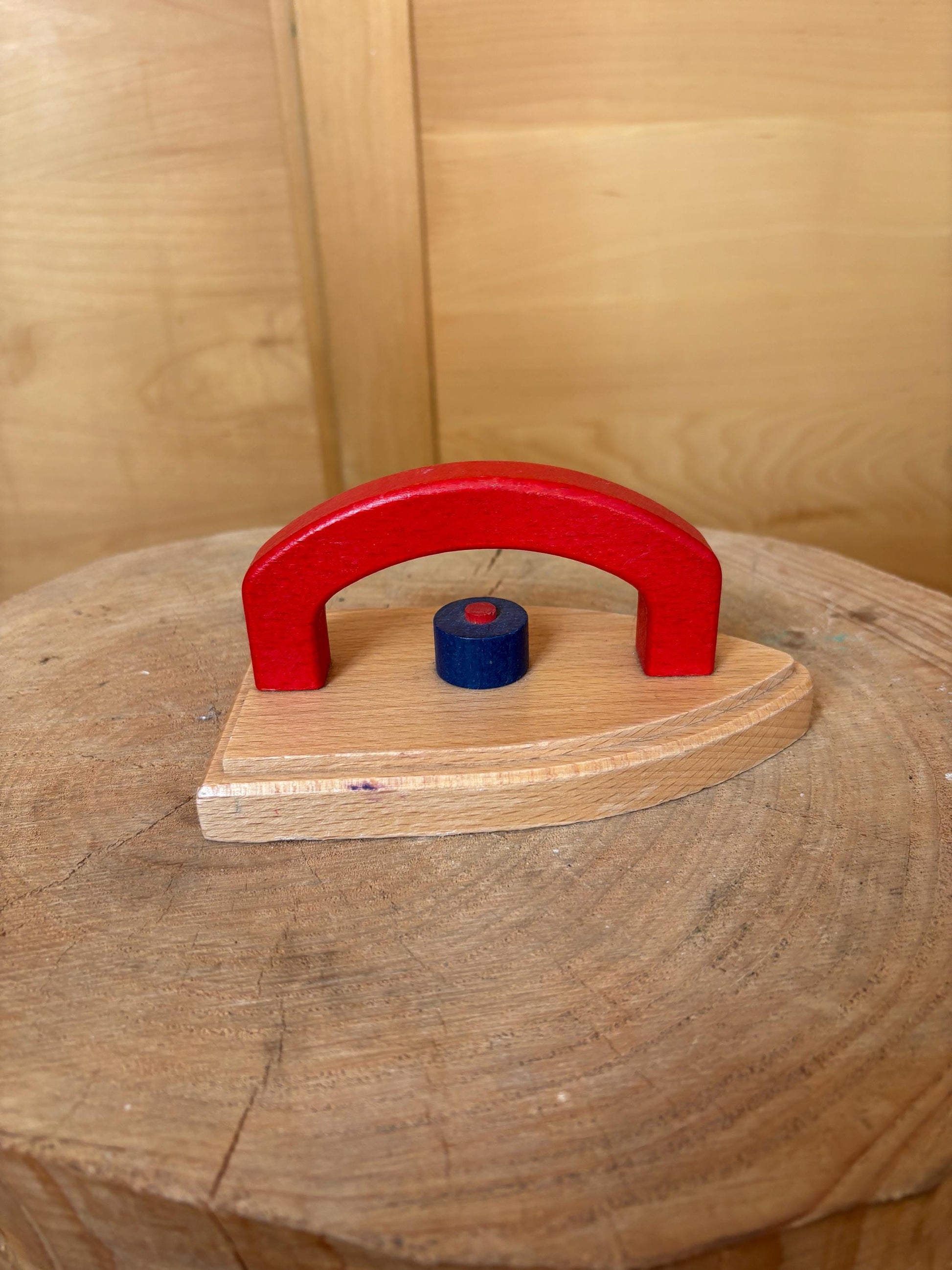 Vintage Wooden Toy Iron For Kids — fabric close-up