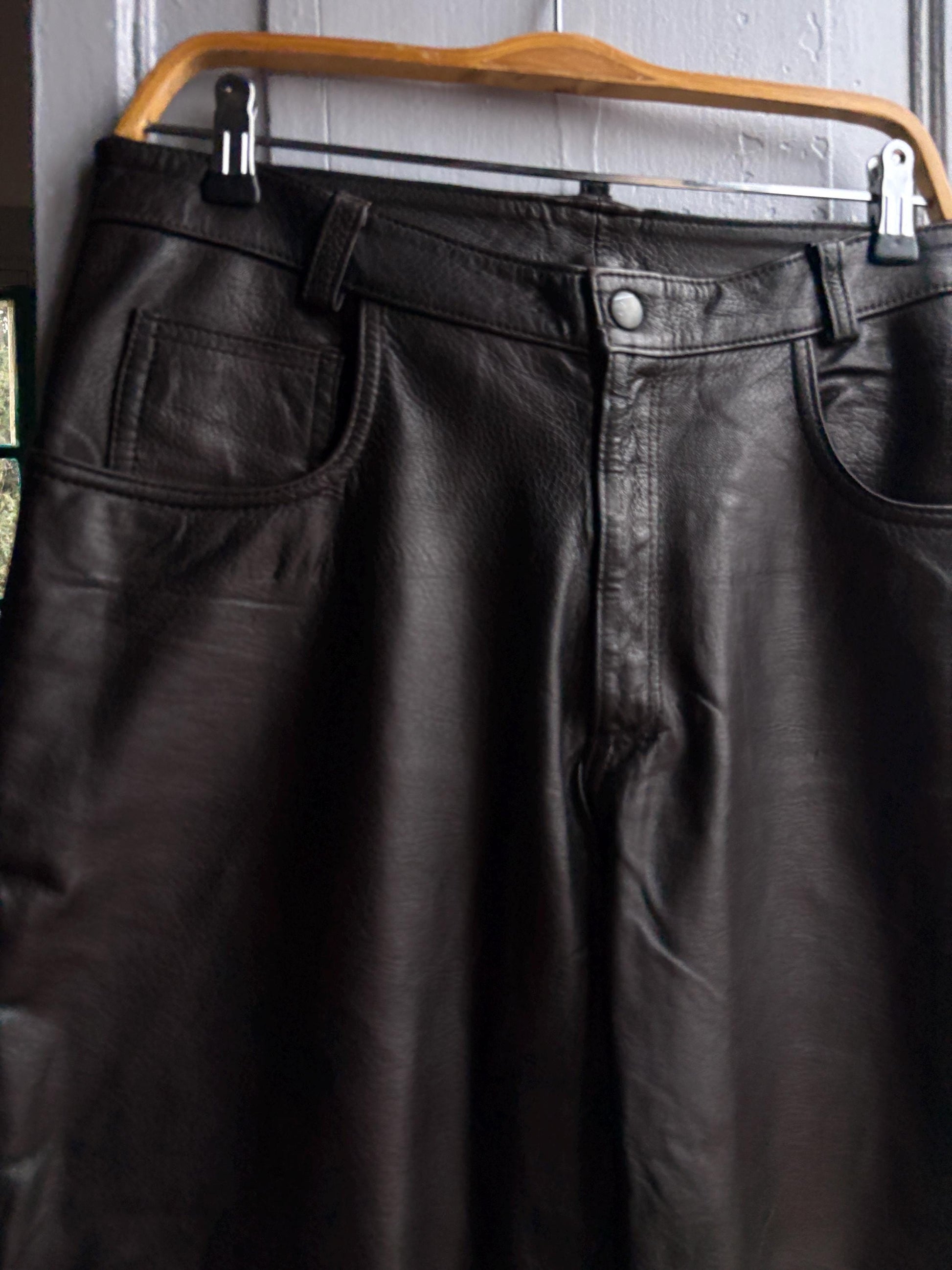 Vintage Black Leather High Waist Trousers