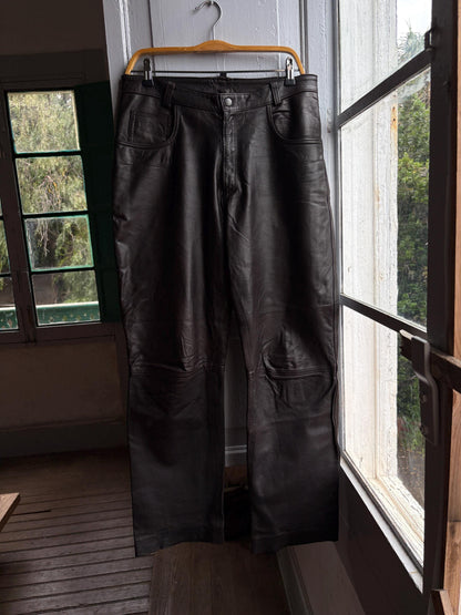 Vintage Black Leather High Waist Trousers — back view