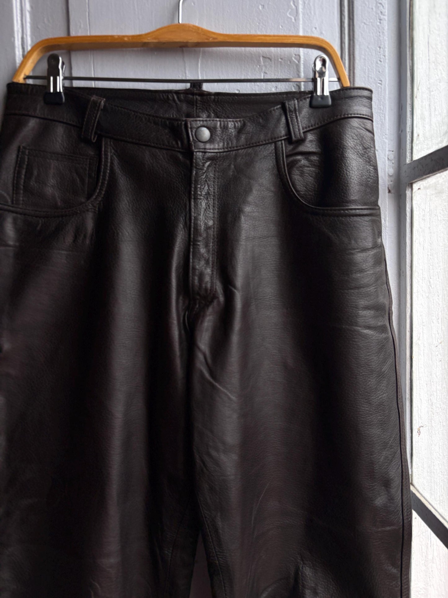 Vintage Black Leather High Waist Trousers — additional view 7