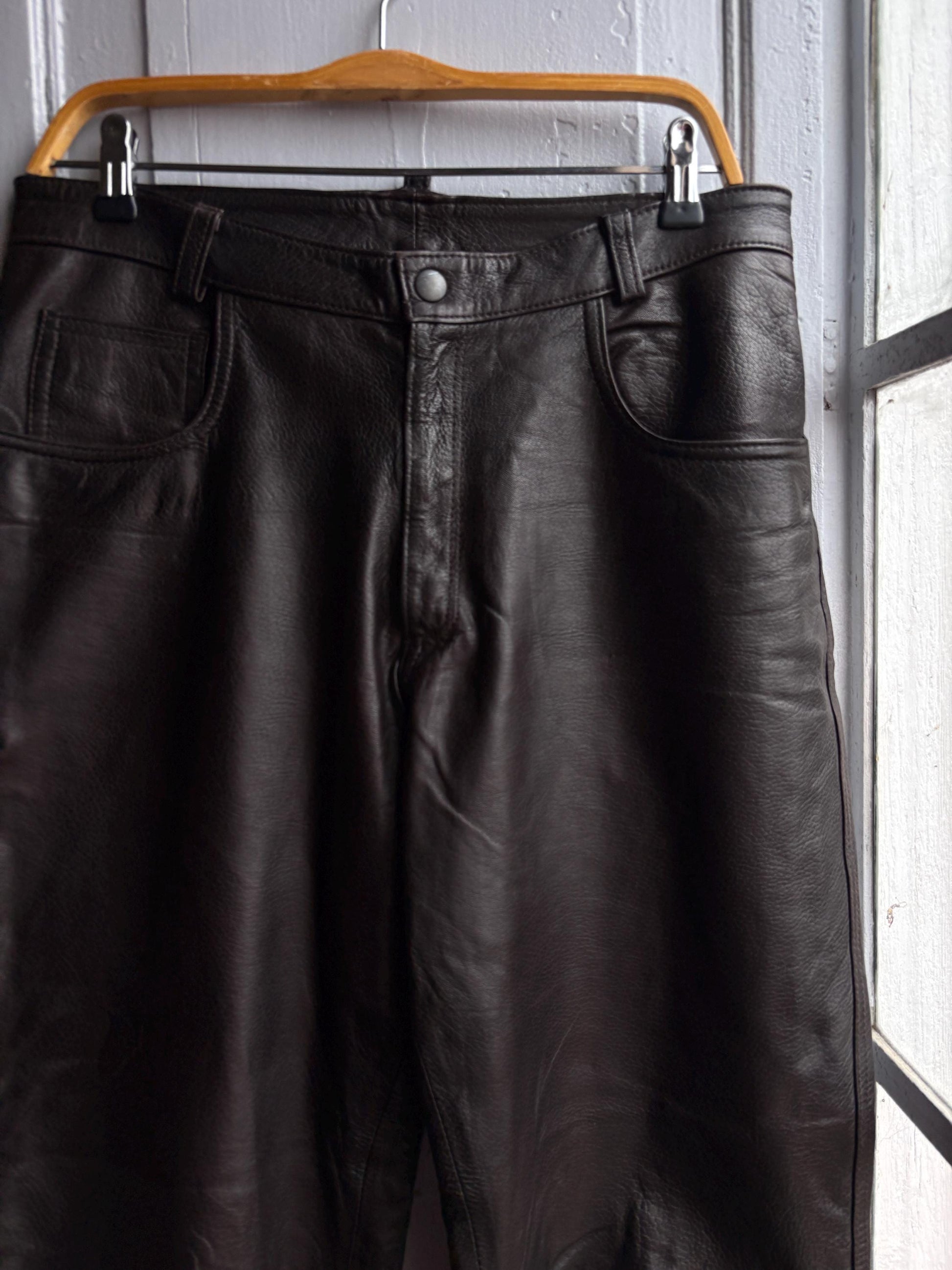 Vintage Black Leather High Waist Trousers — additional view 7