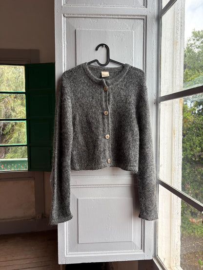 Mohair Parisian Chic Cardigan, Grey Soft Knit, Cropped Sweater, French Girl Aesthetic,