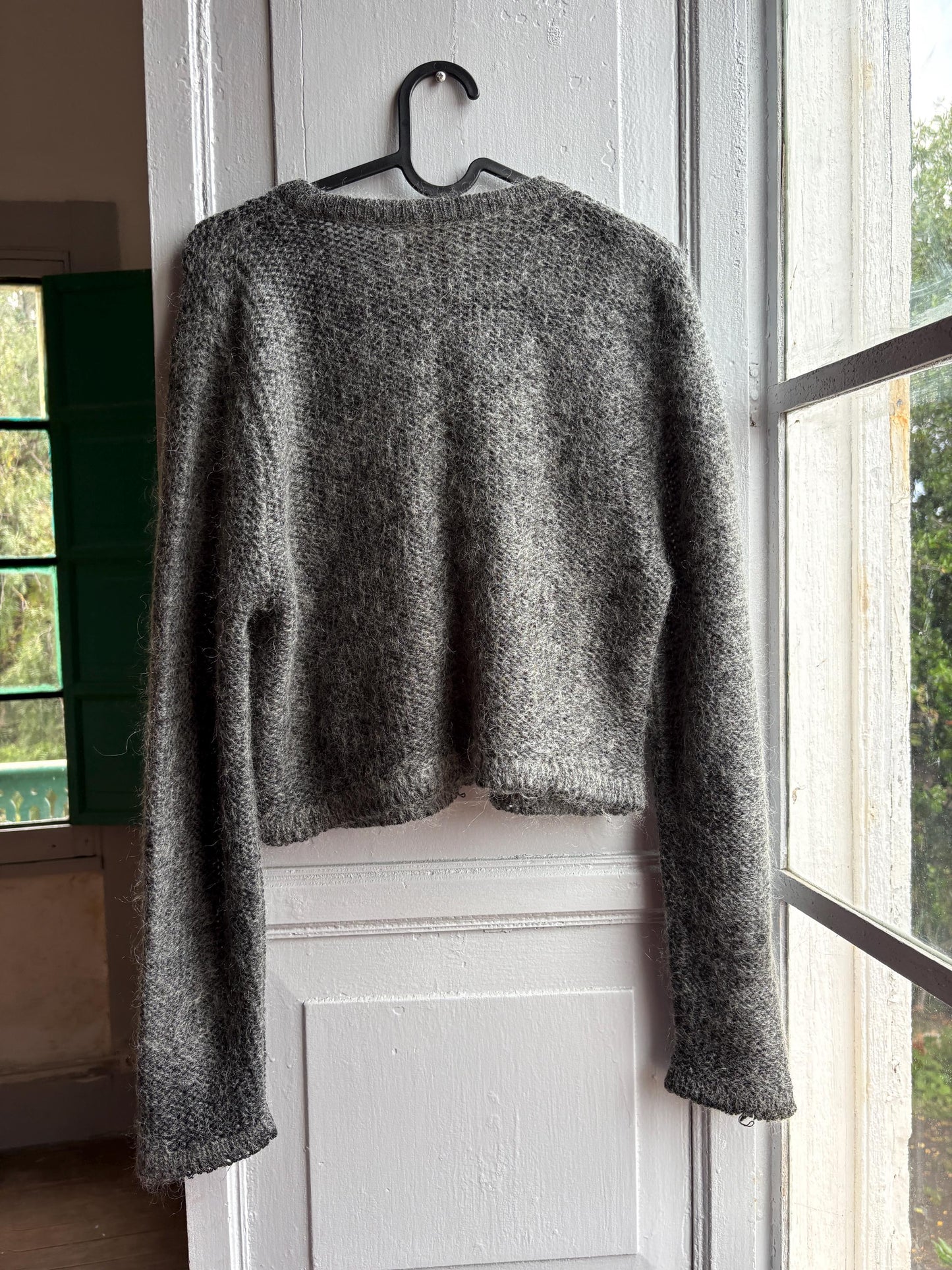 Mohair Parisian Chic Cardigan, Grey Soft Knit, Cropped Sweater, French Girl Aesthetic,