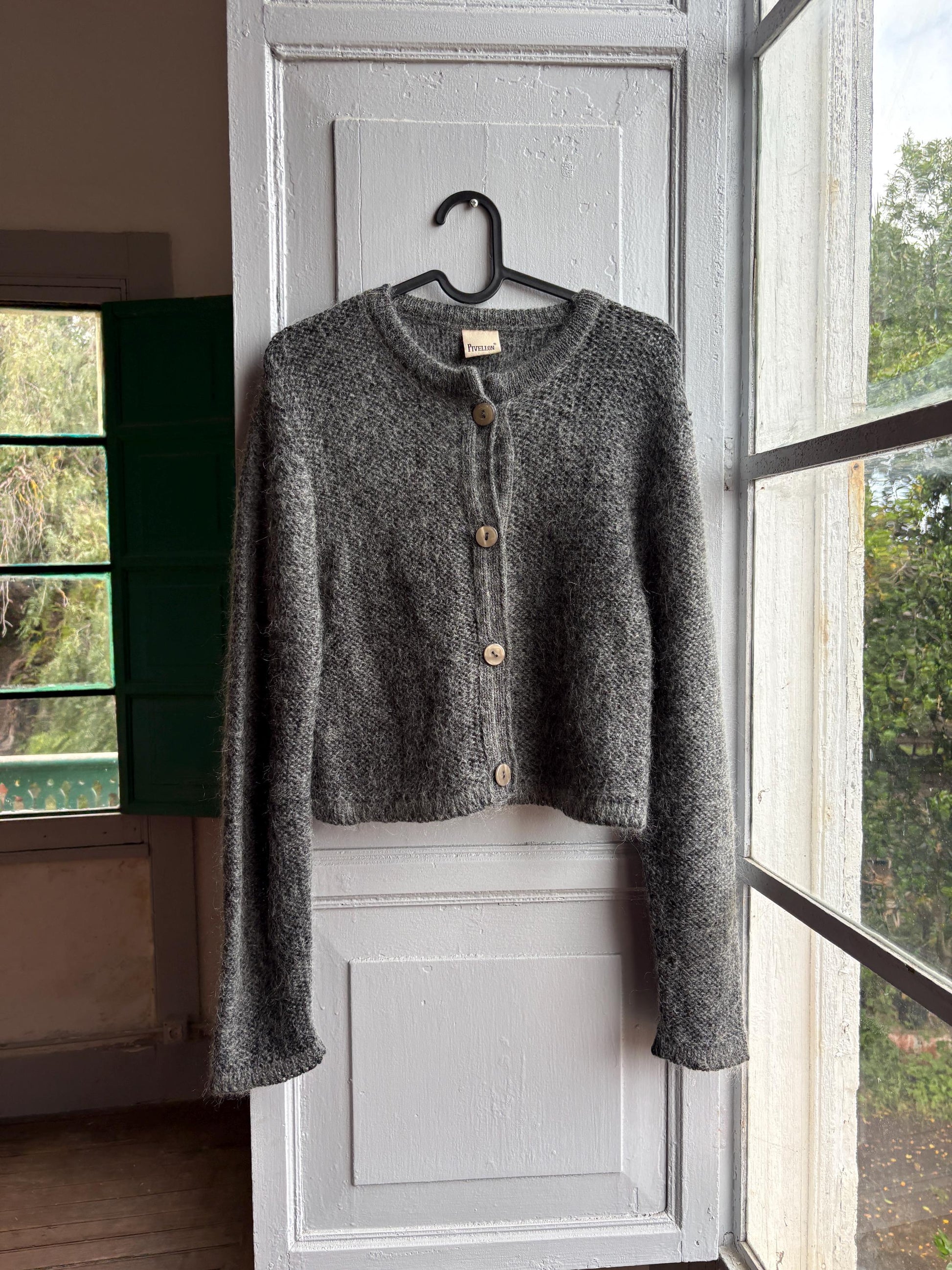 Mohair Parisian Chic Cardigan, Grey Soft Knit, Cropped Sweater, French Girl Aesthetic,