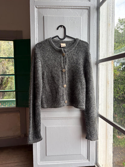 Mohair Parisian Chic Cardigan, Grey Soft Knit, Cropped Sweater, French Girl Aesthetic,