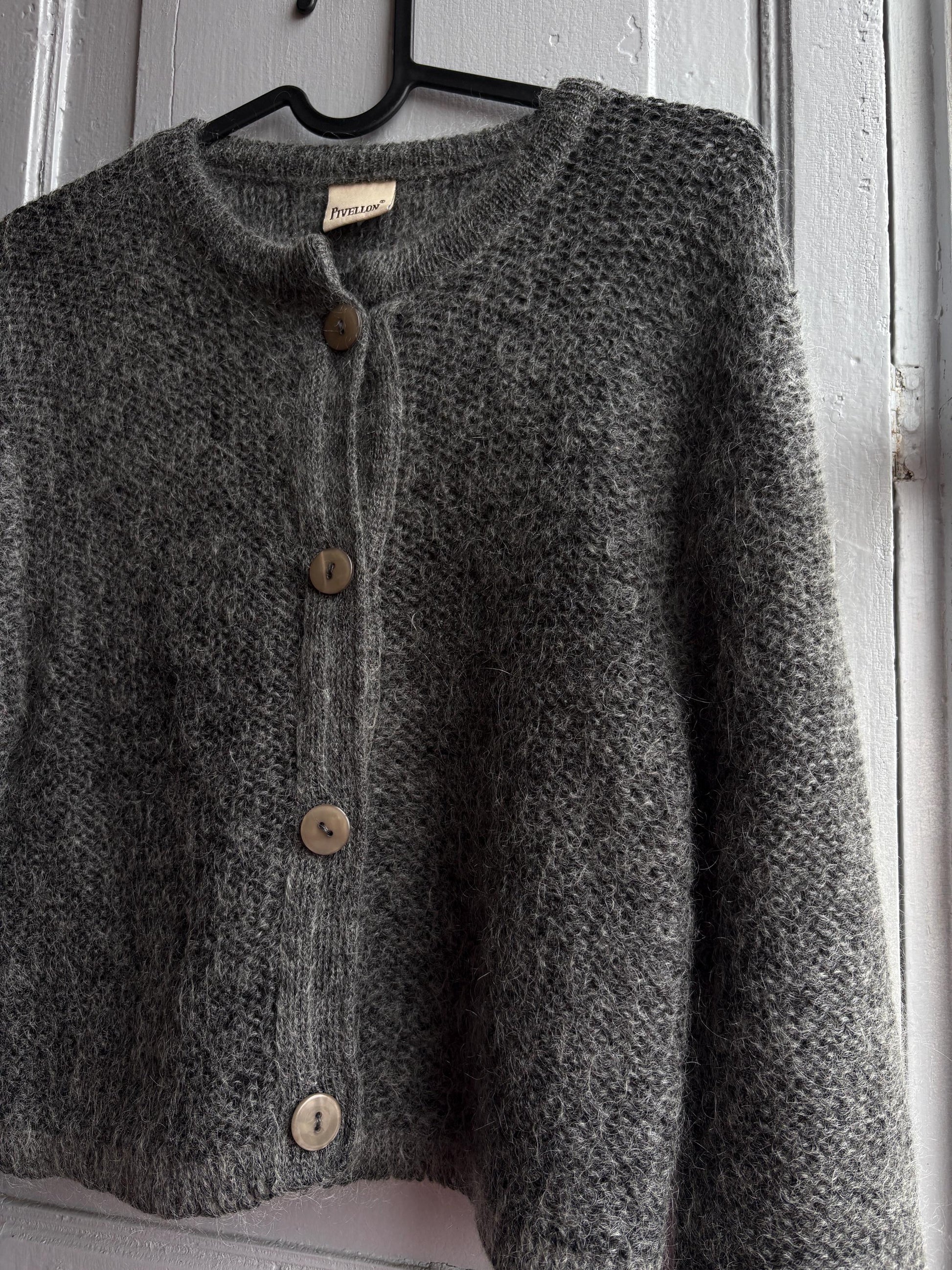 Mohair Parisian Chic Cardigan, Grey Soft Knit, Cropped Sweater, French Girl Aesthetic,