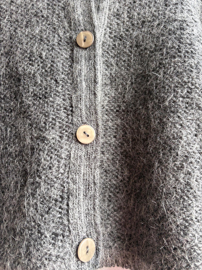 Mohair Parisian Chic Cardigan, Grey Soft Knit, Cropped Sweater, French Girl Aesthetic,