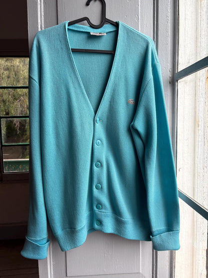 Vintage blue Chemise Lacoste Cardigan, Made In Spain, Grandpa Core Knit Sweater, True vintage Luxury vest, Unisex L XL