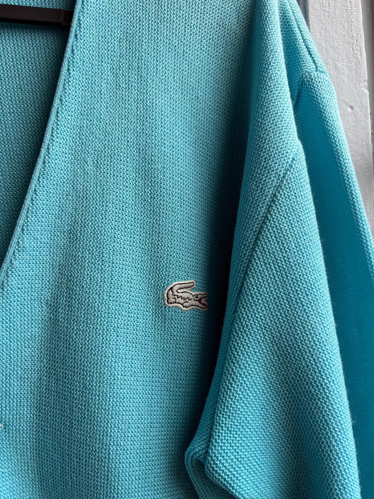 Vintage blue Chemise Lacoste Cardigan, Made In Spain, Grandpa Core Knit Sweater, True vintage Luxury vest, Unisex L XL