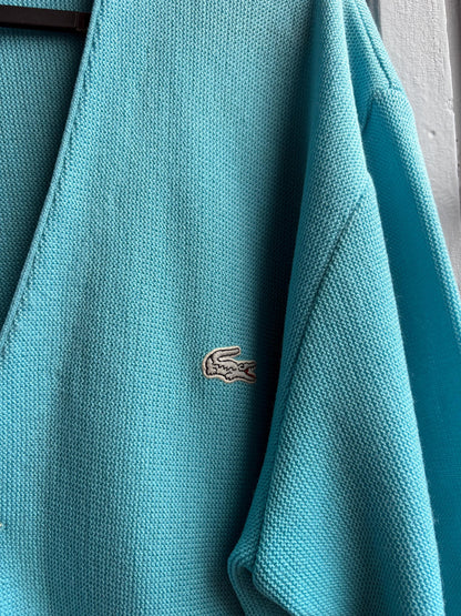 Vintage blue Chemise Lacoste Cardigan, Made In Spain, Grandpa Core Knit Sweater, True vintage Luxury vest, Unisex L XL