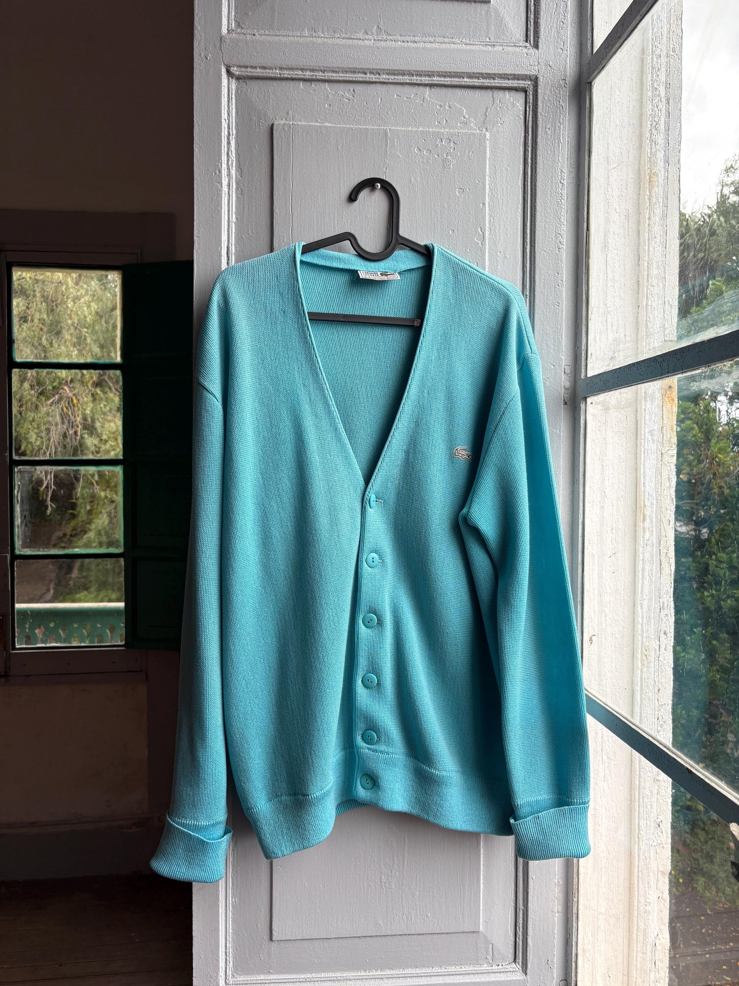 Vintage blue Chemise Lacoste Cardigan, Made In Spain, Grandpa Core Knit Sweater, True vintage Luxury vest, Unisex L XL