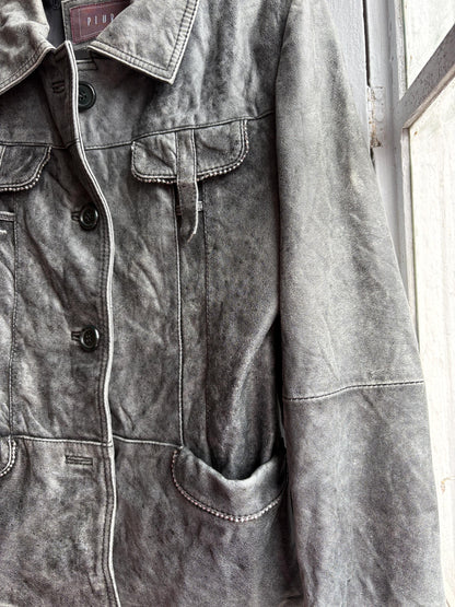 Grey Distressed Leather Biker Jacket for Women — additional view 9