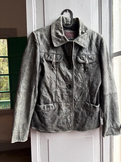 Grey Distressed Leather Biker Jacket for Women — additional view 8