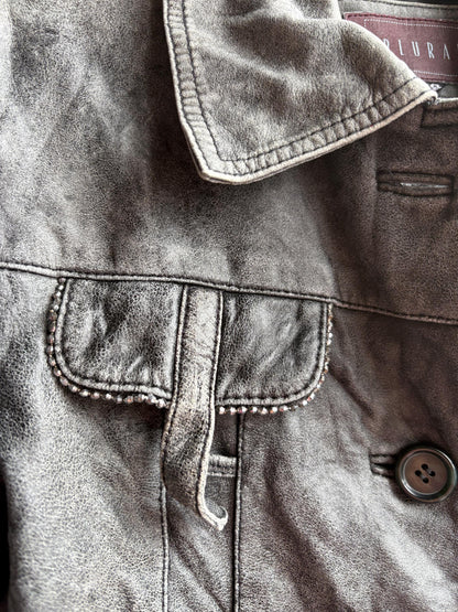 Grey Distressed Leather Biker Jacket for Women — additional view 11