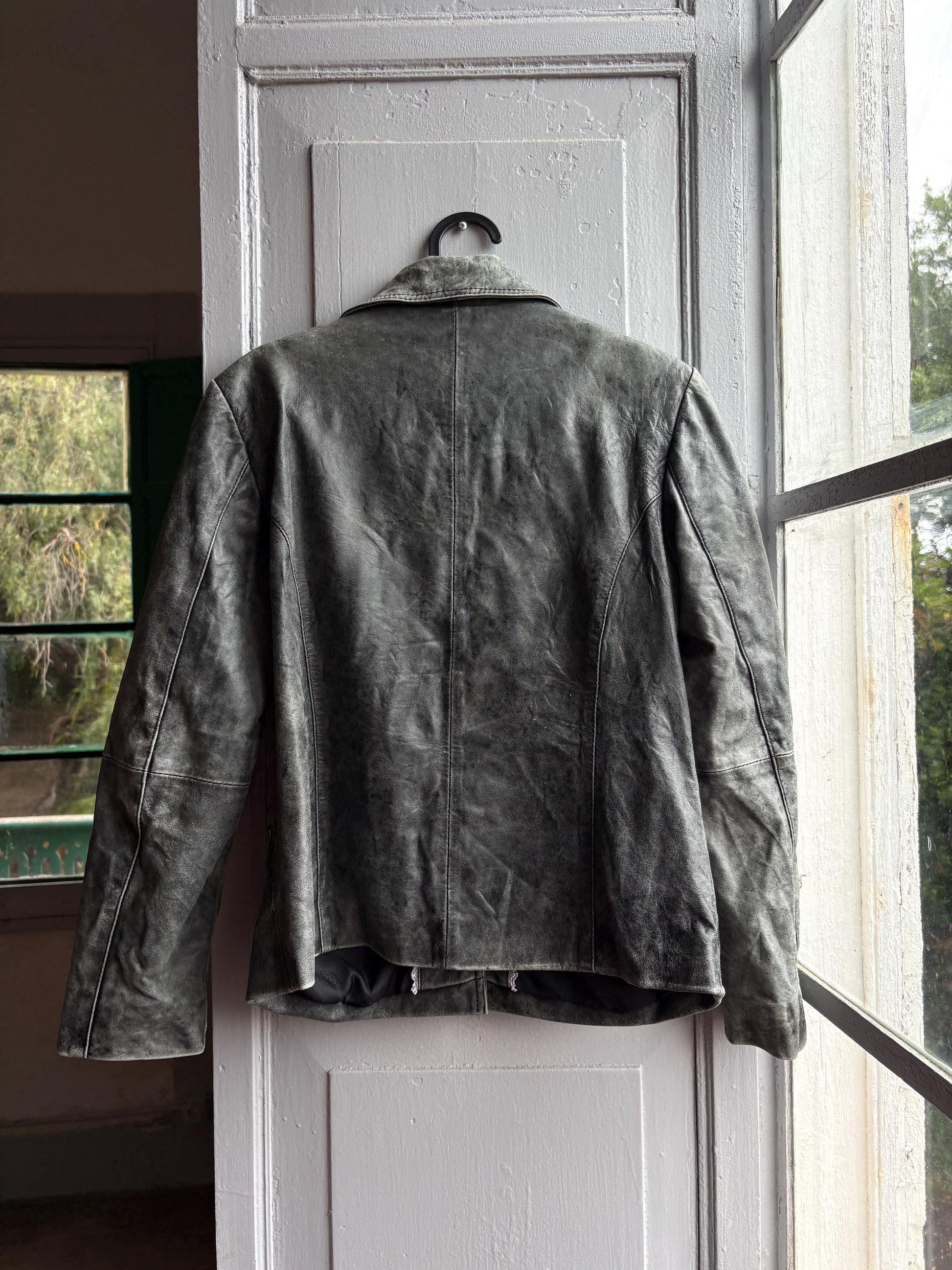 Grey Distressed Leather Biker Jacket for Women — additional view 17