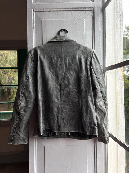 Grey Distressed Leather Biker Jacket for Women — additional view 17