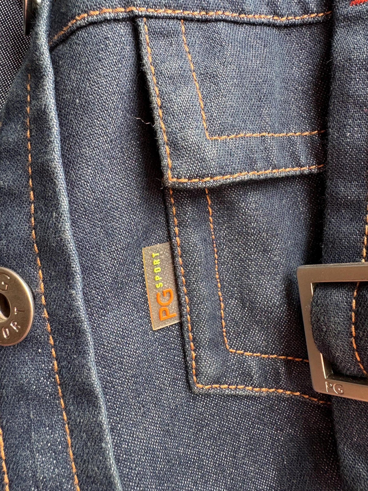 Purificación García Sport Denim Jacket, Vintage Dark Wash Buckle Jacket, Y2K Chic Fitted Designer Women Jacket, XS