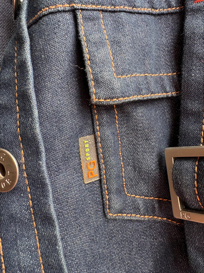 Purificación García Sport Denim Jacket, Vintage Dark Wash Buckle Jacket, Y2K Chic Fitted Designer Women Jacket, XS