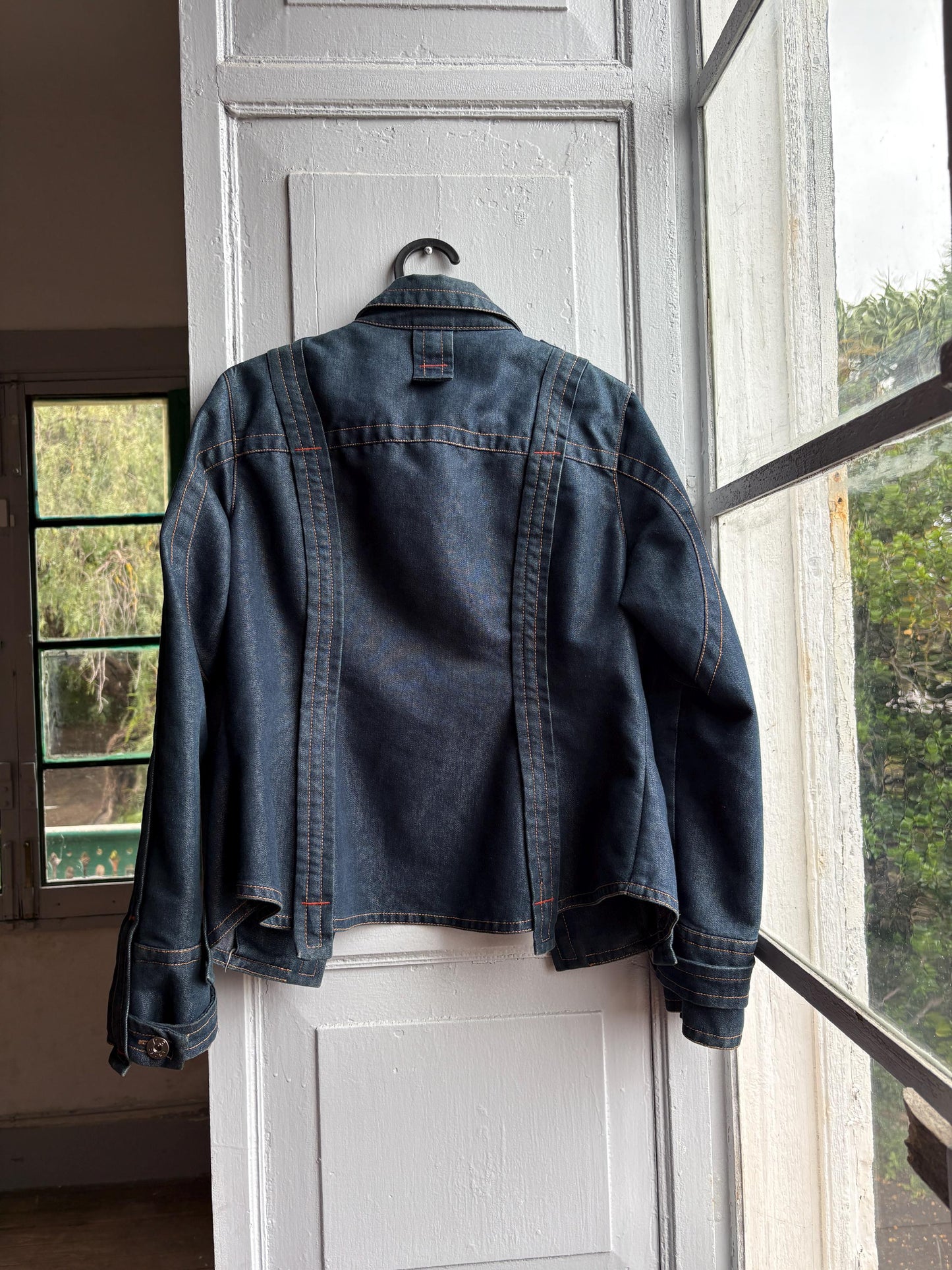 Purificación García Sport Denim Jacket, Vintage Dark Wash Buckle Jacket, Y2K Chic Fitted Designer Women Jacket, XS