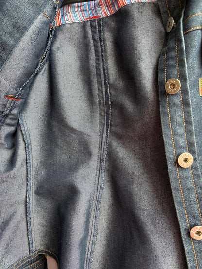 Purificación García Sport Denim Jacket, Vintage Dark Wash Buckle Jacket, Y2K Chic Fitted Designer Women Jacket, XS