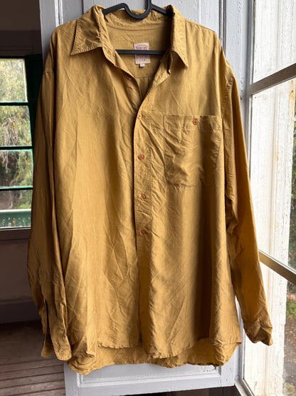 Vintage Gold Silk Shirt, Men Luxury Button Down, Christmas outfit for him, Size L