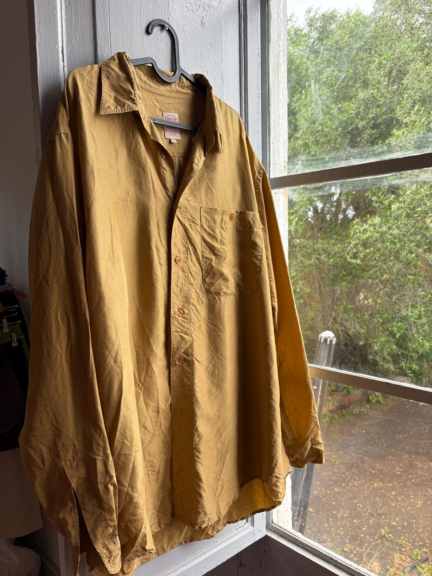 Vintage Gold Silk Shirt, Men Luxury Button Down, Christmas outfit for him, Size L
