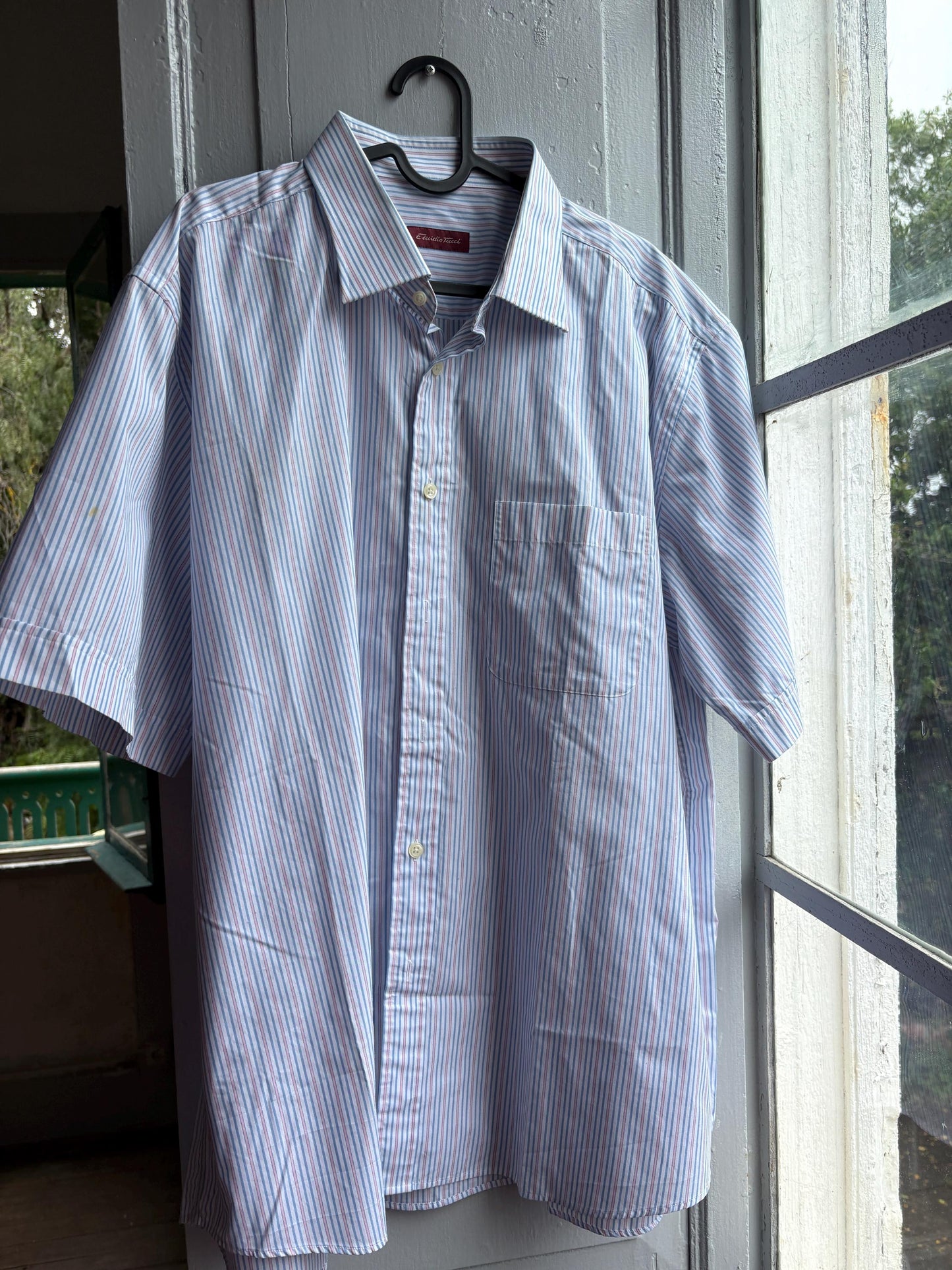 Vintage Emidio Tucci Striped Short Sleeve Shirt, Pastel Preppy Men Button Down, Grandpa Core, Luxe work wear, Size 6