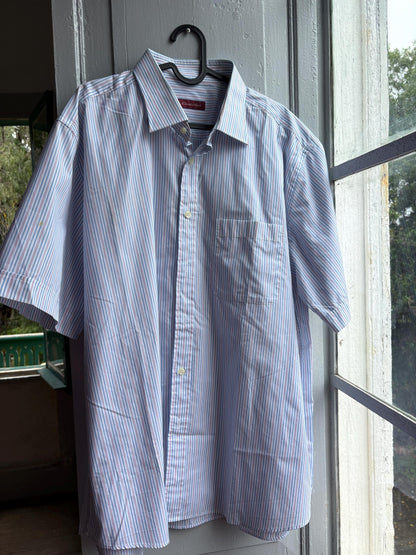 Vintage Emidio Tucci Striped Short Sleeve Shirt, Pastel Preppy Men Button Down, Grandpa Core, Luxe work wear, Size 6