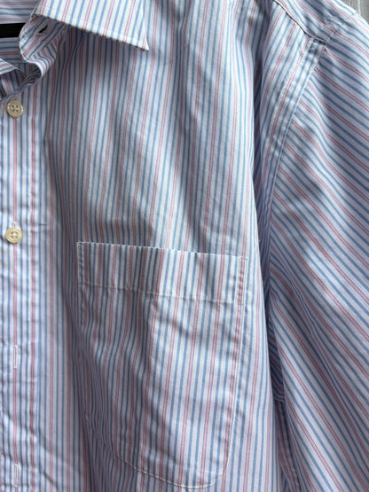 Vintage Emidio Tucci Striped Short Sleeve Shirt, Pastel Preppy Men Button Down, Grandpa Core, Luxe work wear, Size 6