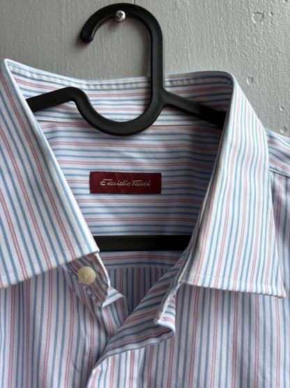Vintage Emidio Tucci Striped Short Sleeve Shirt, Pastel Preppy Men Button Down, Grandpa Core, Luxe work wear, Size 6