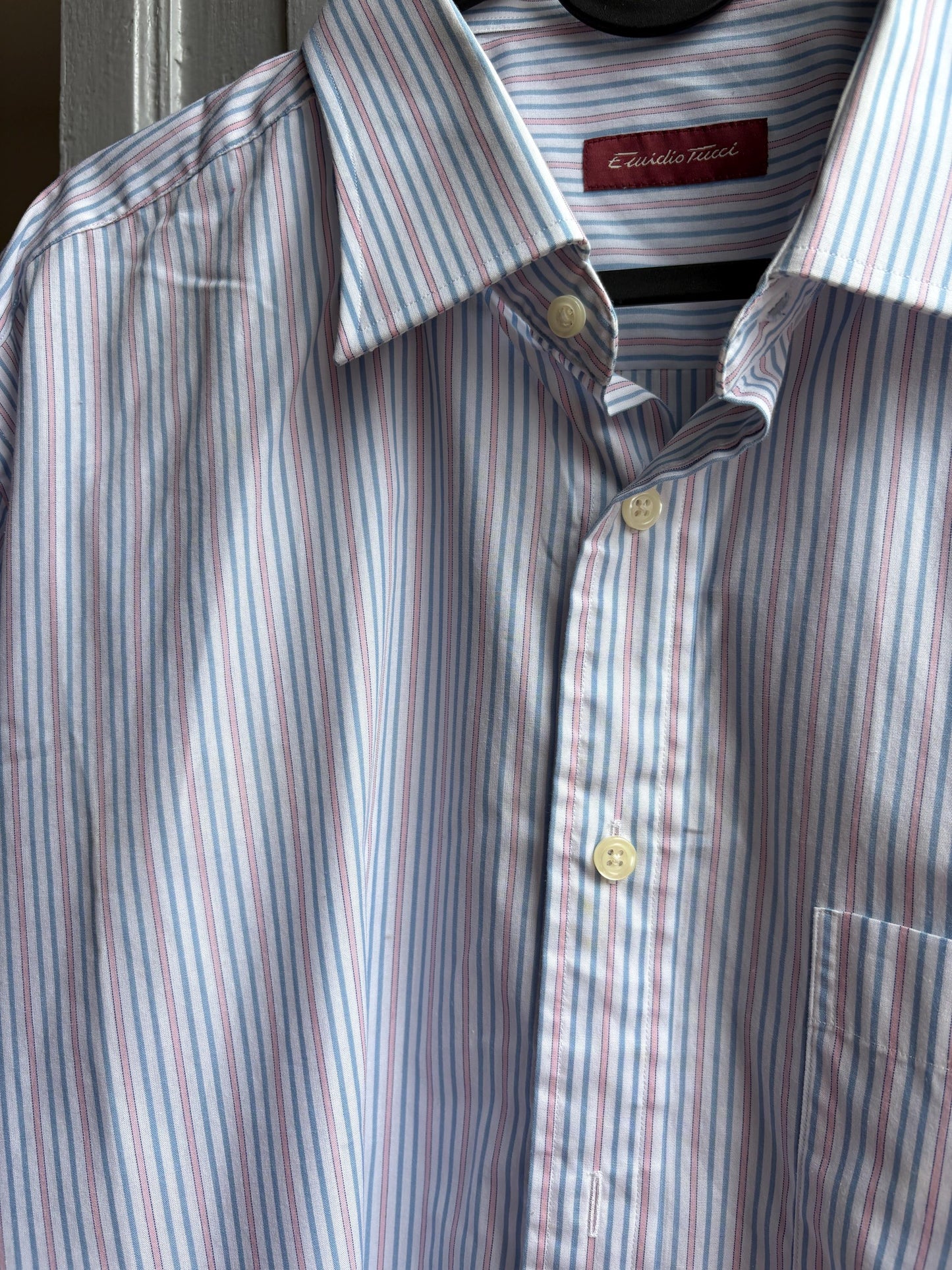 Vintage Emidio Tucci Striped Short Sleeve Shirt, Pastel Preppy Men Button Down, Grandpa Core, Luxe work wear, Size 6