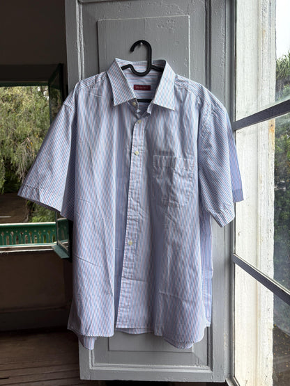 Vintage Emidio Tucci Striped Short Sleeve Shirt, Pastel Preppy Men Button Down, Grandpa Core, Luxe work wear, Size 6