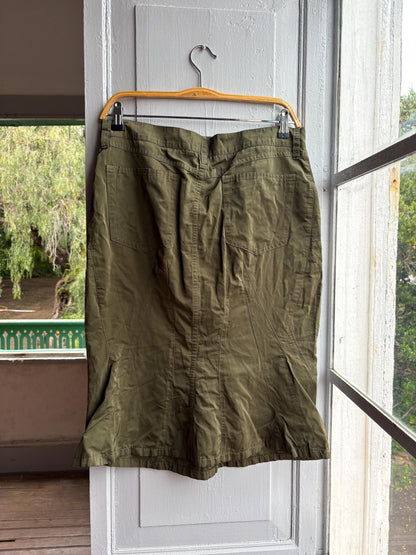 Vintage Jil Sander Olive Green Silk Blend Skirt, Designer Made in Italy, Luxe Chic wardrobe essential, Size 40