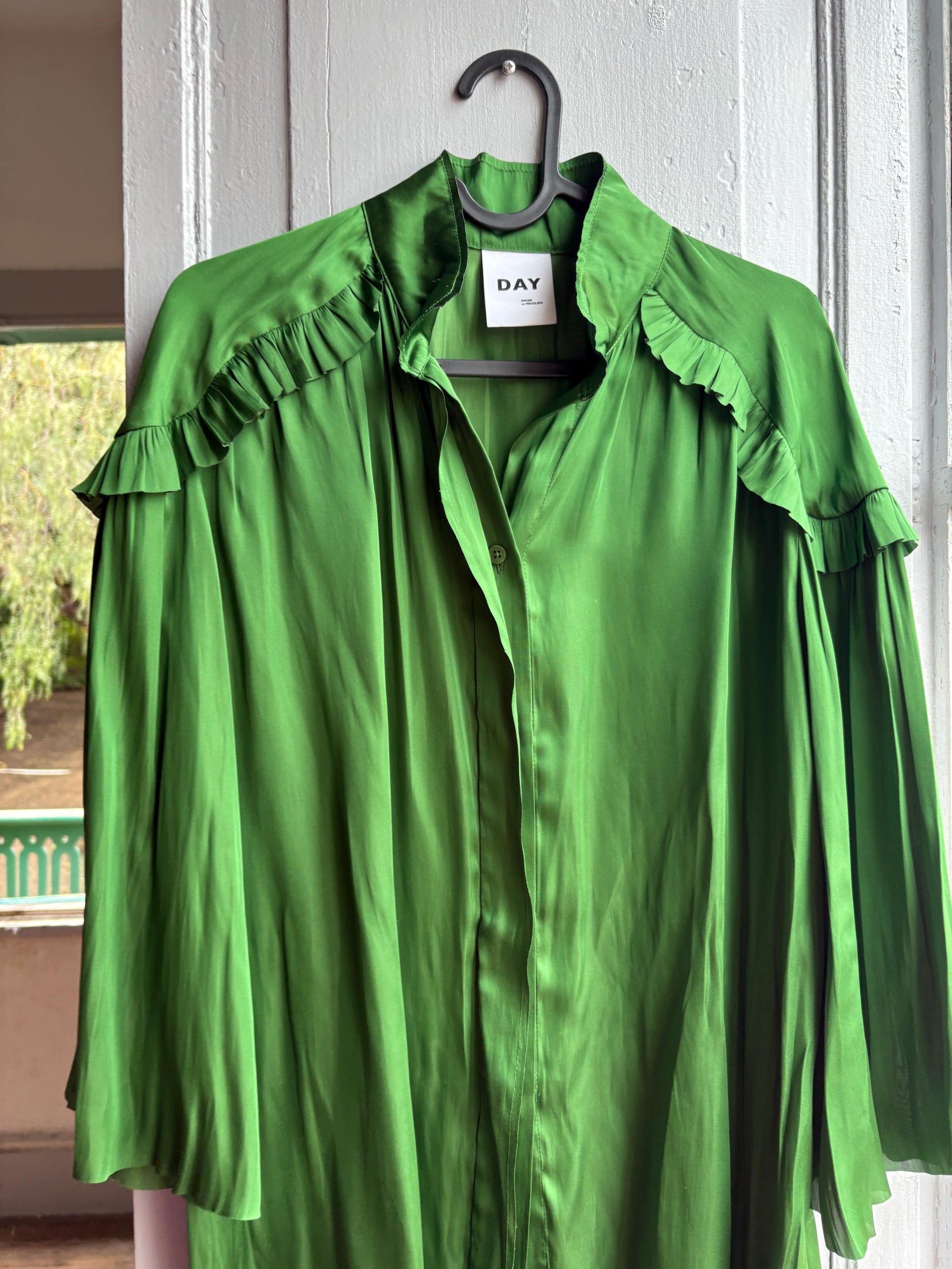 Emerald Satin Ruffle Blouse — additional view 5
