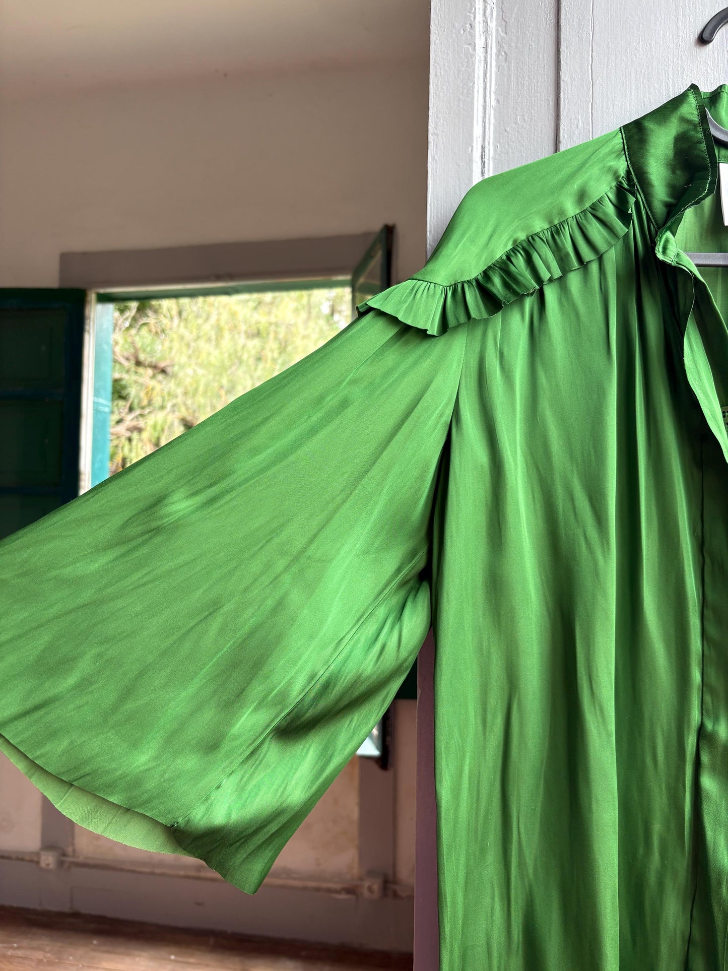 Emerald Satin Ruffle Blouse — additional view 7