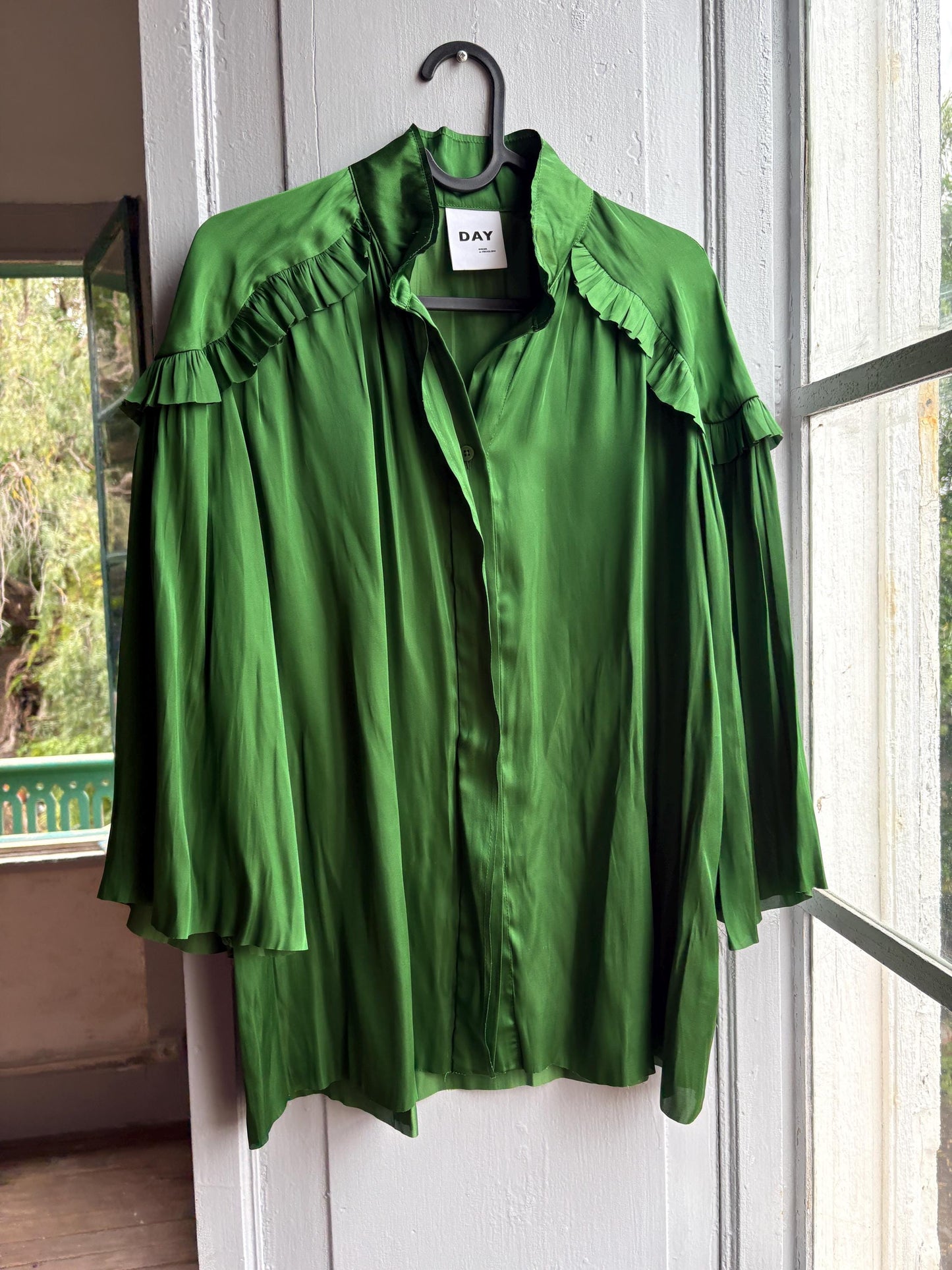 Emerald Satin Ruffle Blouse — additional view 8