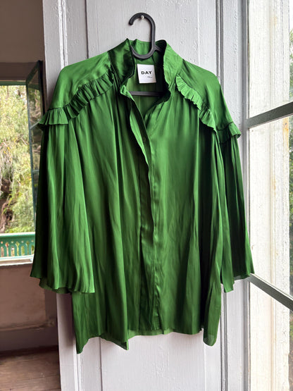Emerald Satin Ruffle Blouse — additional view 8