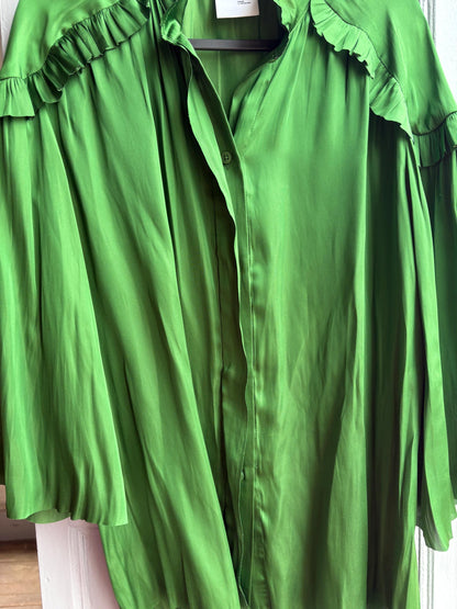 Emerald Satin Ruffle Blouse — additional view 9